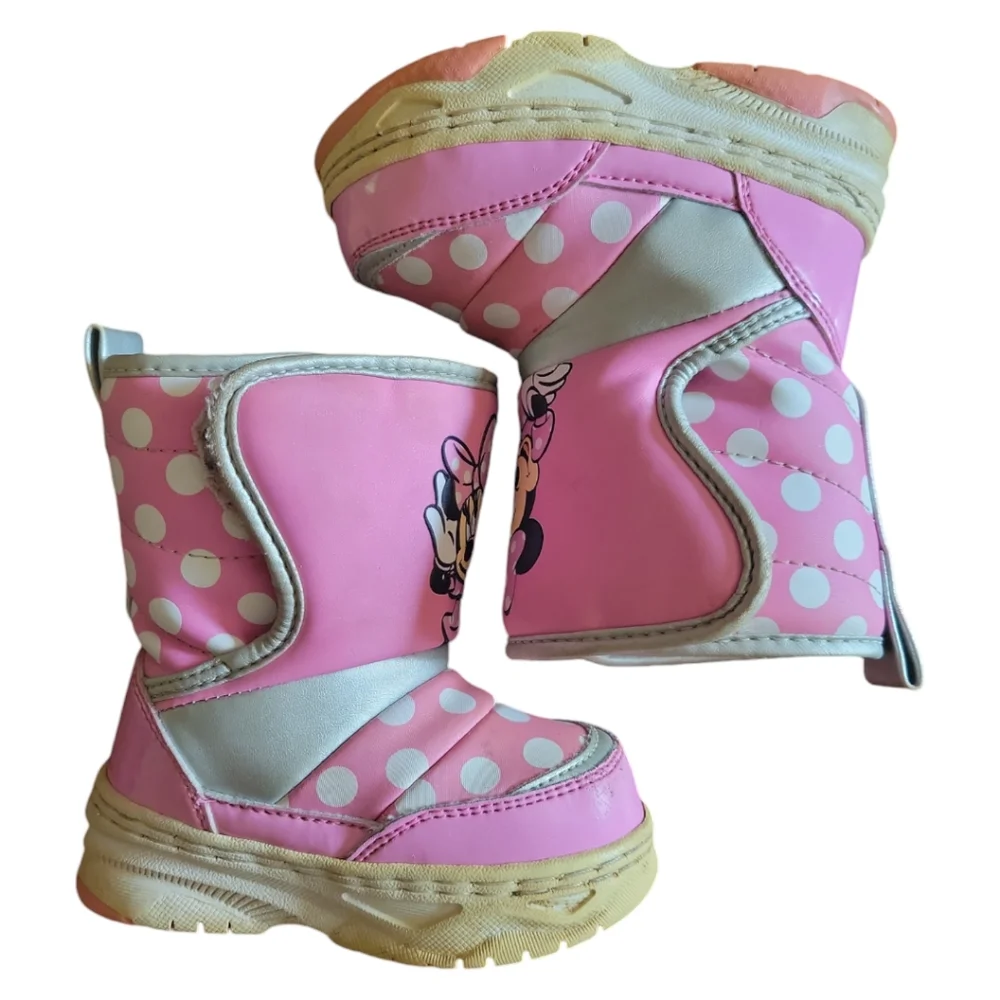 Vtg Disney Minnie Mouse Pink Polka Dot Play Work Winter Boots Sz 6